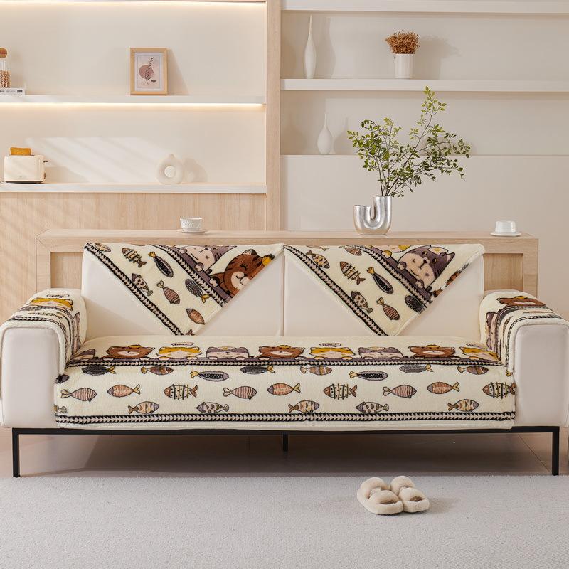 Sofa Cushion Winter Thickened Plush Seat Cushion Simple Cartoon Non-Slip Leather Sofa Cover New Cover Towel
