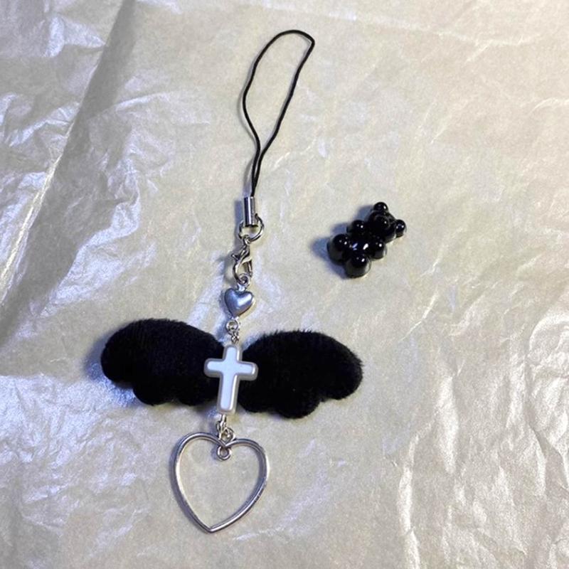 Stylish Angel Wing Phone Lanyard Punk Style Heart Pendant Backpack Decorations