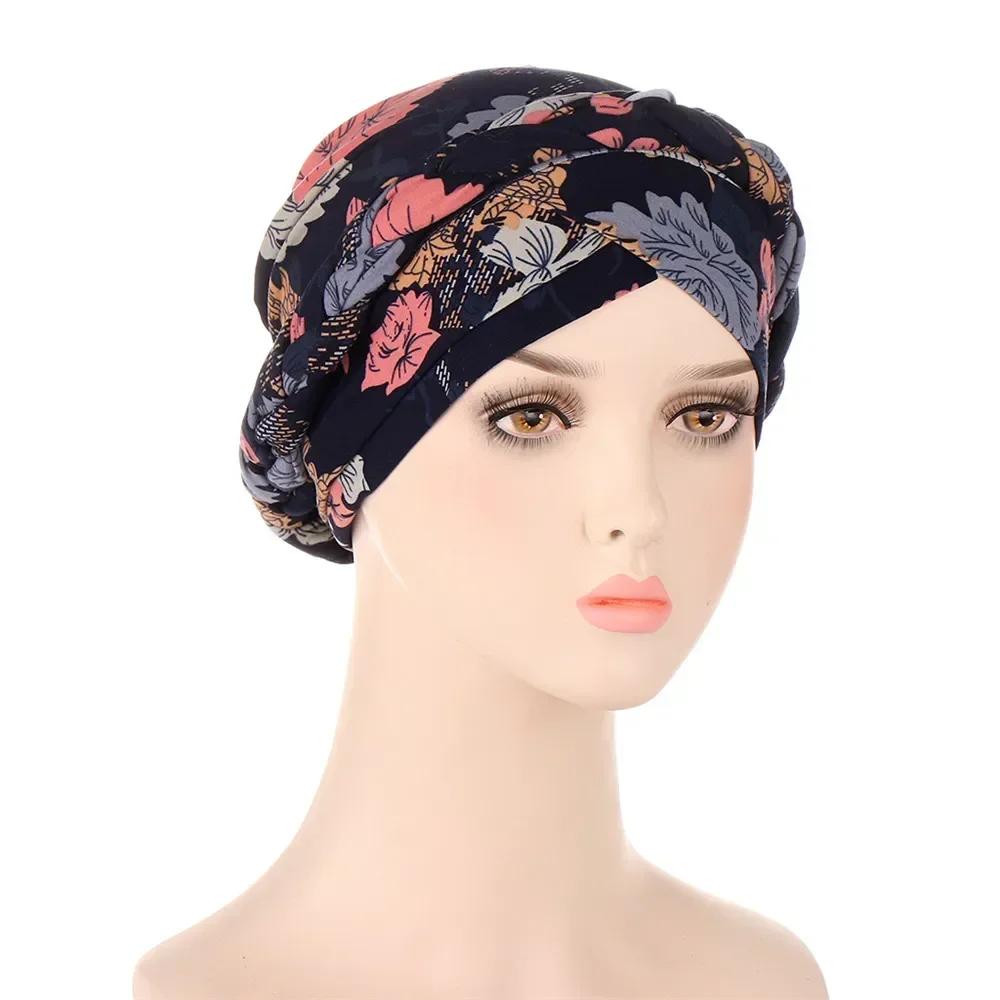 Velour Muslim Women Braid Hijab Turban Chemo Stretch Cap Hair Loss Hat Head Wrap Islamic Bonnet Headwear Beanie Cover