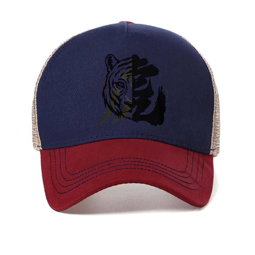 Tiger Head Chinese Character Print Men Mes Baseball Cap Summer Men Adjustable Breathable Sun Hats Fashion Cool Snapback Hat