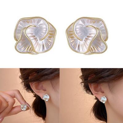 Elegant 3D Camellia Studs Earrings Portable Accessory for Women Stylish Black Tone with Sturdy Alloy Materials
