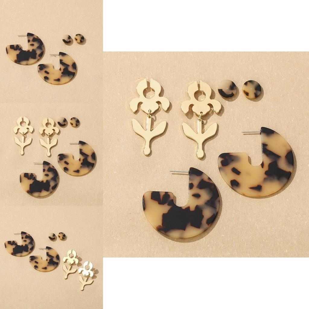 Chic Leopard Print Acetate Star Earrings Modern Alloy Design Perfect For Summer