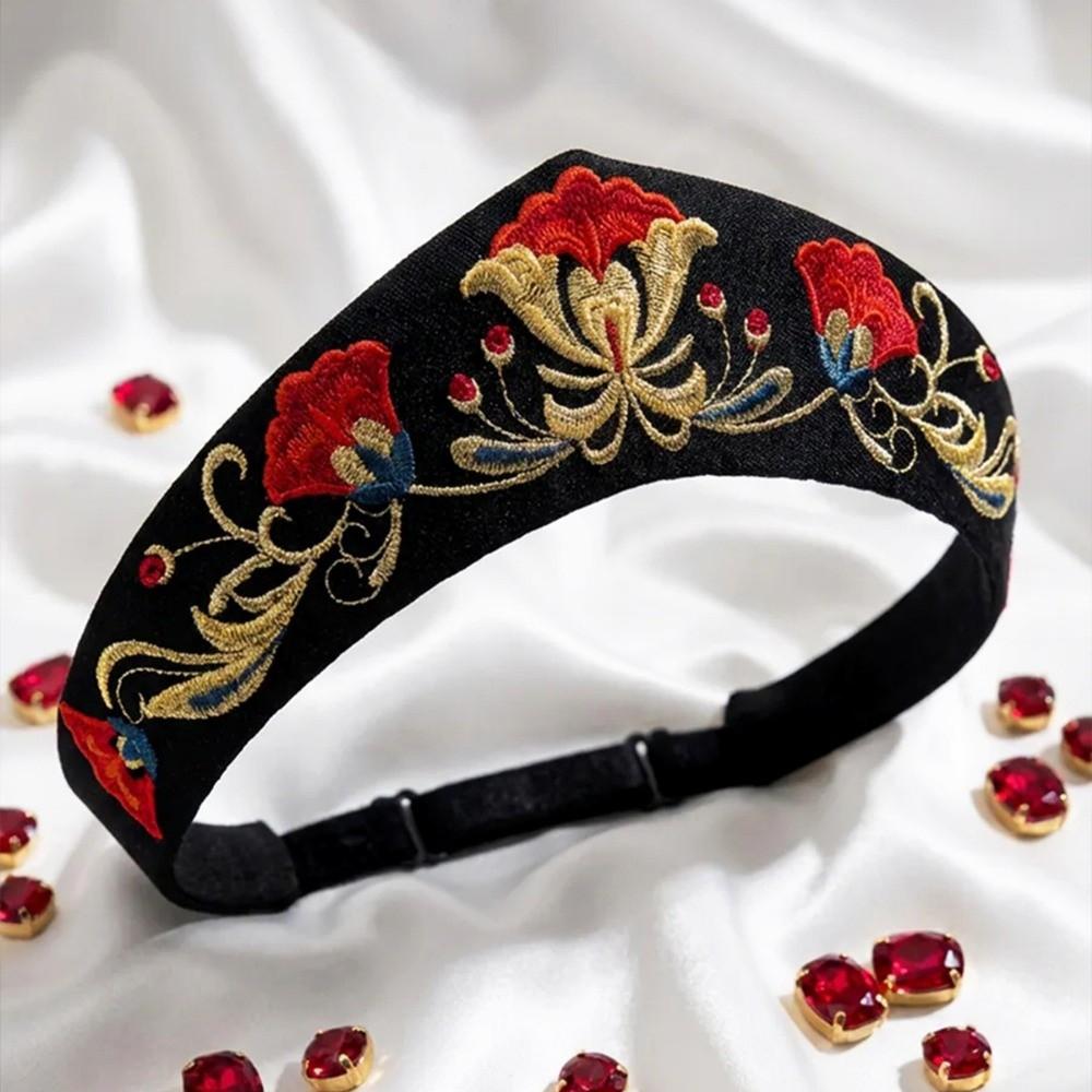 

Floral Embroidery Hairpin Headband Elastic Hair Band New Velvet Headband Hair Accessories Style A