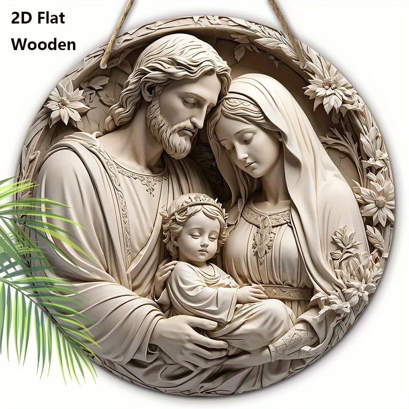 2D Flat Nativity Wooden Christmas Sign - Navidad Decorative Plaque with Jesus Pattern - Ideal for Front Door, Wall Hanging Decor