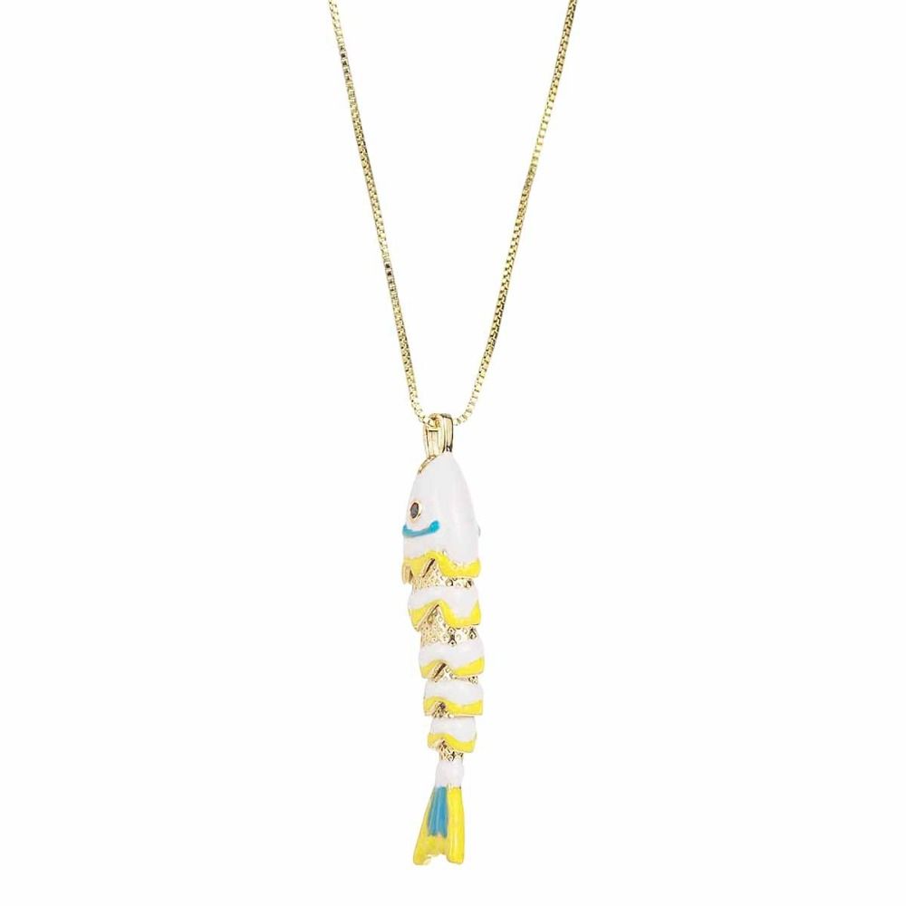 Collier Vitré Mobile Bijoux Dorés Colorés Personnalité Collier Poisson Émail Femme