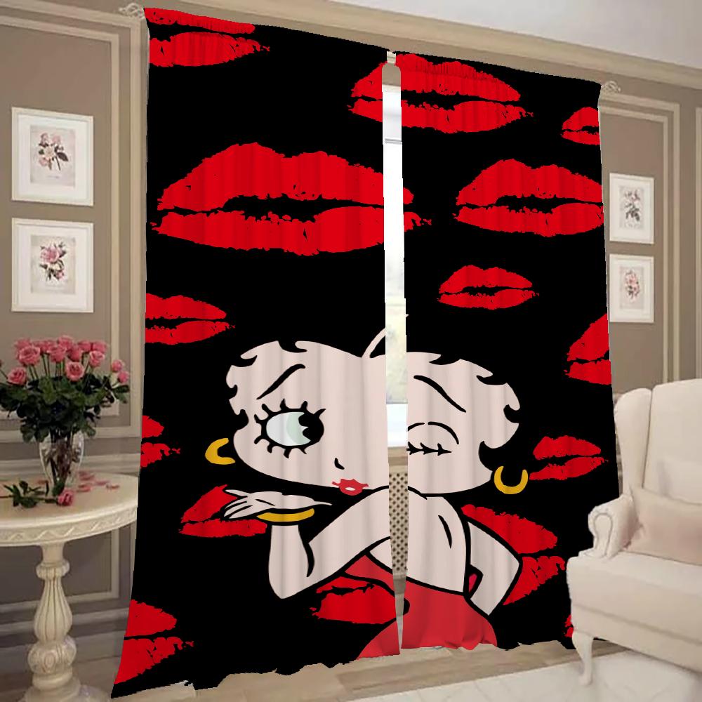 Window Kitchen Curtains for Living Room 2 Pieces Blackout Curtains Door Curtain B-betty B-boop Bedroom Decoration Partition Home