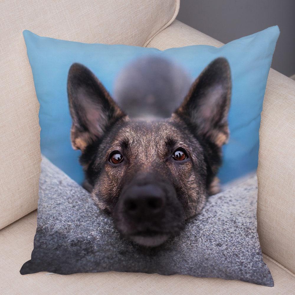 German Shepherd Dog Pillow Case Covers Decor Pet Animal Cushion Cover For Sofa Home Super Soft Short Plush Pillowcase 45*45Cm