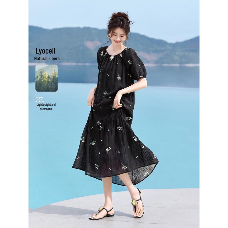 Mohan Yimei 2025 Summer French Resort Beaded Jacquard Mid-Length Dress M