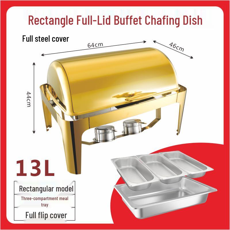 Gold-Plated Stainless Steel Chafing Dish with Glass Lid