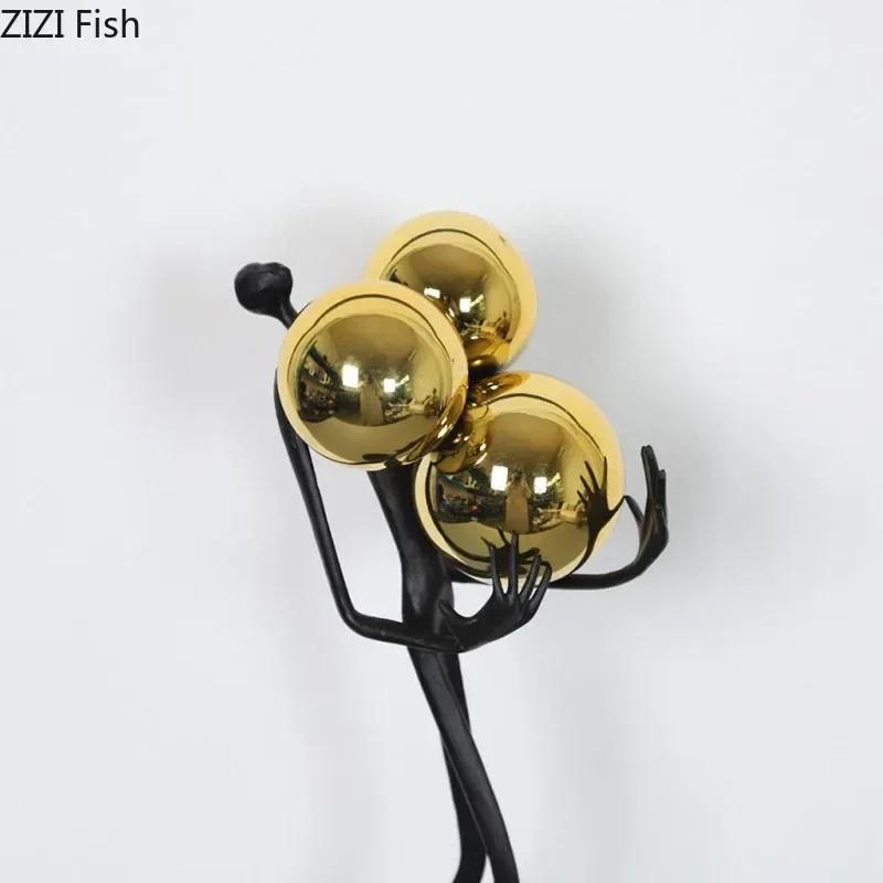 Minimalistische schwarze Streichholzmännchen Ornamente Goldene Kugel Dekorative Charakterstatue Schreibtischdekoration Abstrakte Figurenskulptur