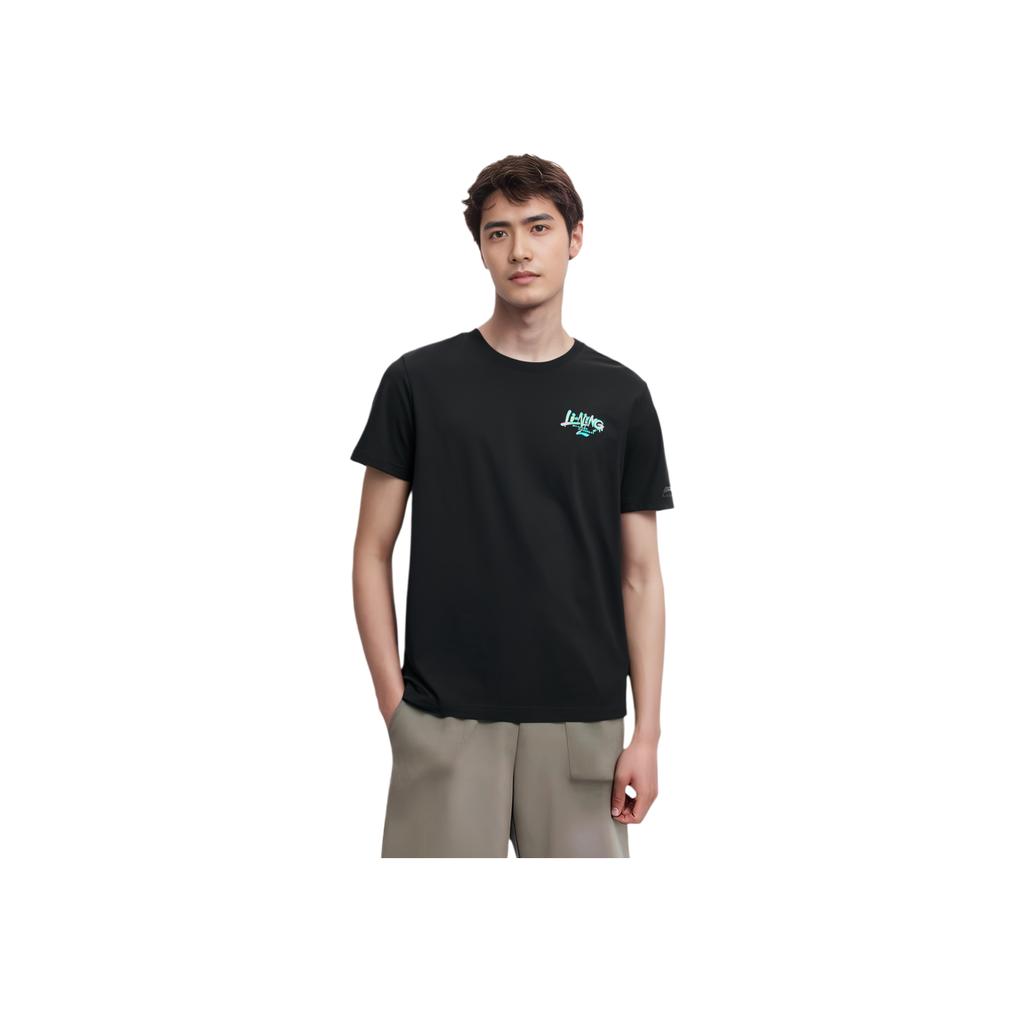 Li Ning Sports Fashion Series Comfortable Crew Neck Casual Short Sleeve T-Shirt Men Tops Black AHSUD83-5