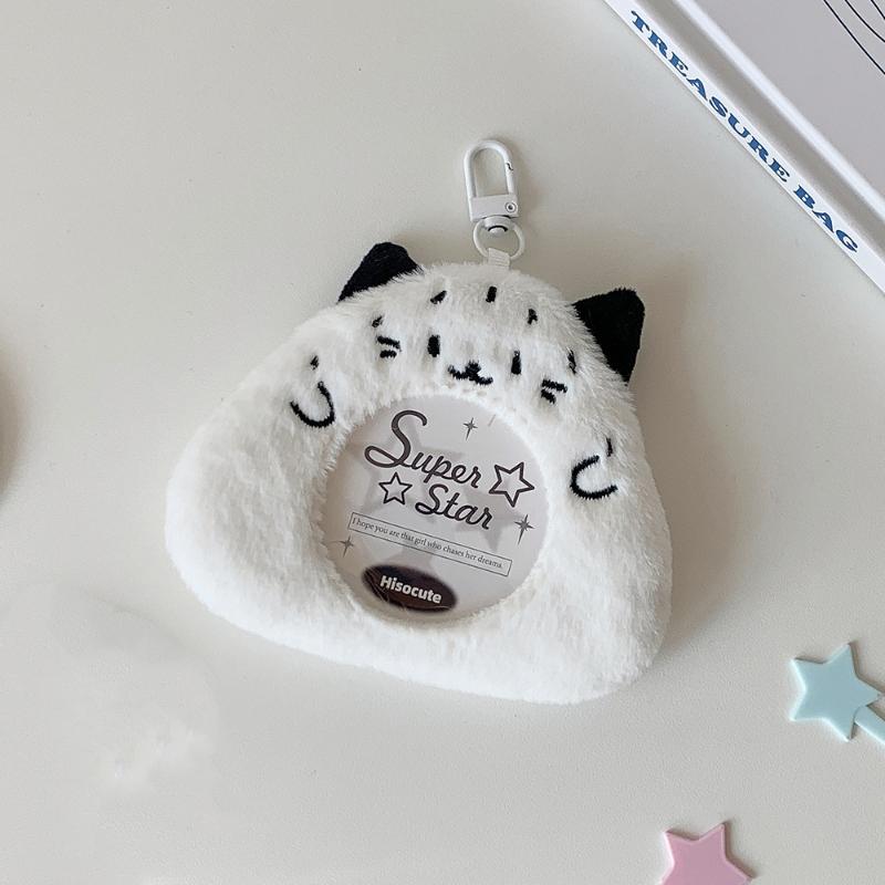 Cute Cartoon Rice Ball Plush Badge Card Holder Round Badge Protective Cover Display Pendant Mini Pain Bag Ornament Card Holder
