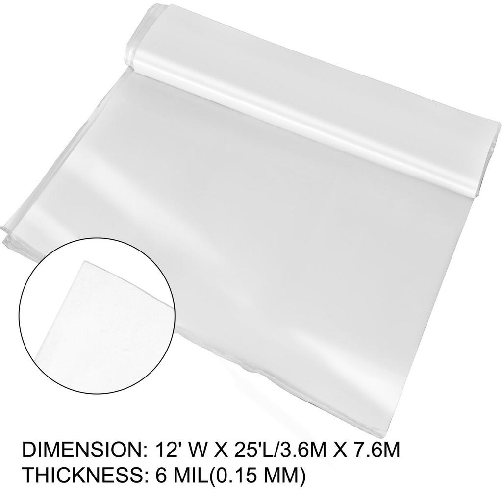 Greenhouse Film 12 x 25 ft, Greenhouse Polyethylene Film 6 Mil Thickness, Greenhouse Plastic Greenhouse Clear Plastic Film UV Resistant, Polyethylene