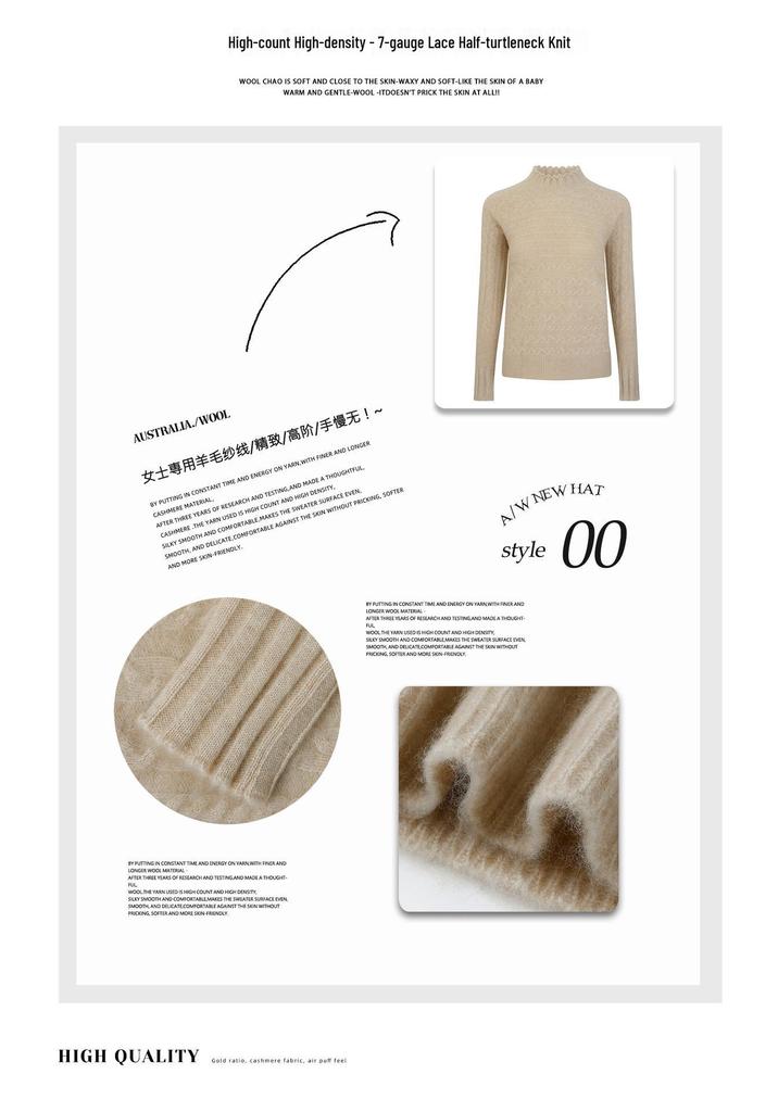 100% Pure Wool Half-High Collar Knit Sweater - Women's Autumn/Winter Soft Pullover, Thick Base Layer.