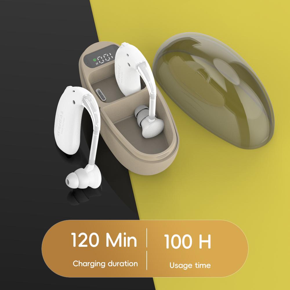 High Battery Hearing Aids,sound Amplifier,ultra Long Battery Life of 80H Noise Reduction, Hanging Ear Rechargeable elderly