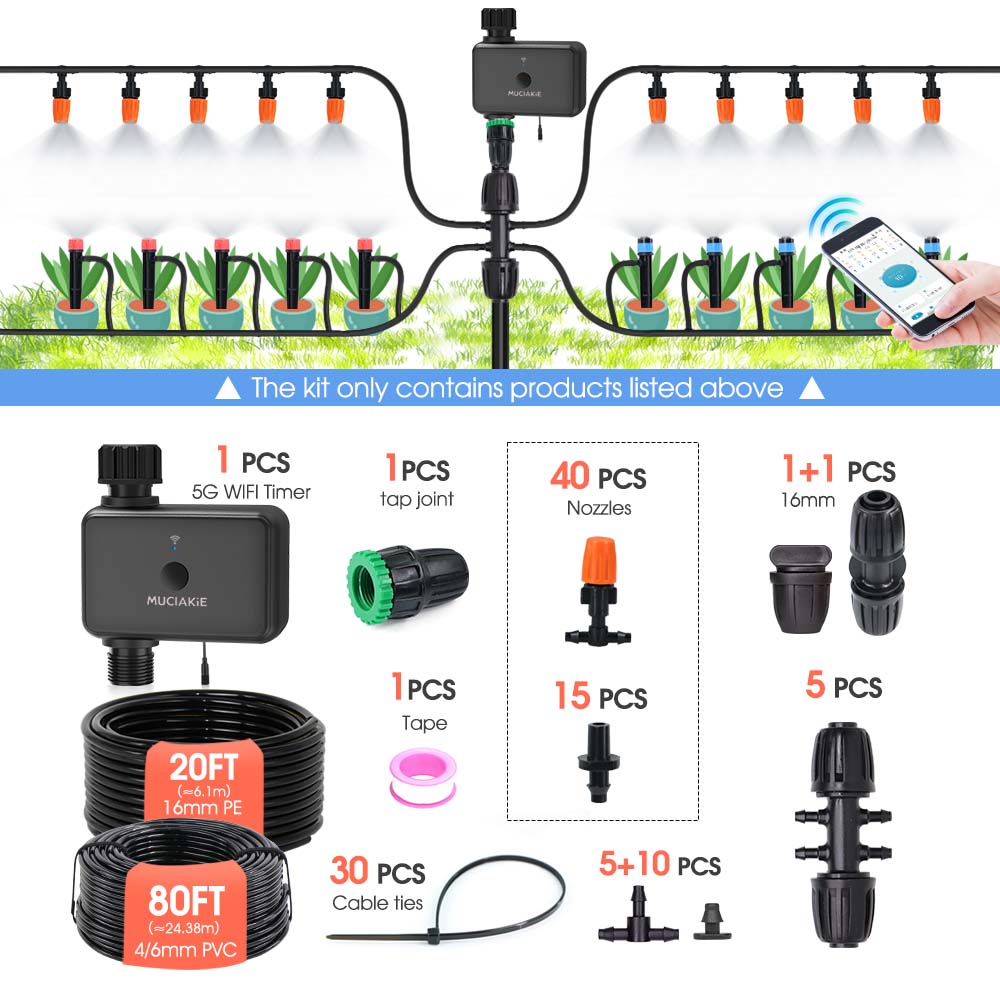 20FT 1/2" Schlauch 5G Dual-Frequenz Gartenbewässerungs-Timer-Kit 1/4" Einstellbarer Sprinkler Fernbedienung Automatisches Bewässerungssystem