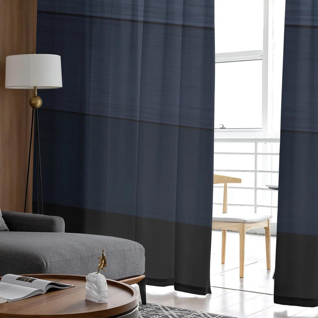 Wood Grain Navy Blue Gradient Sheer Curtain for Living Room Hall Window Dress Up Home Decor Tulle Curtains