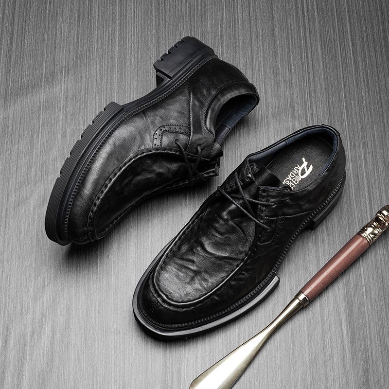 Casual Leather Shoes Men's Autumn and Winter New Men's Fashion Breathable Leather Round Head Black Lace-up Business Versatile Shoes