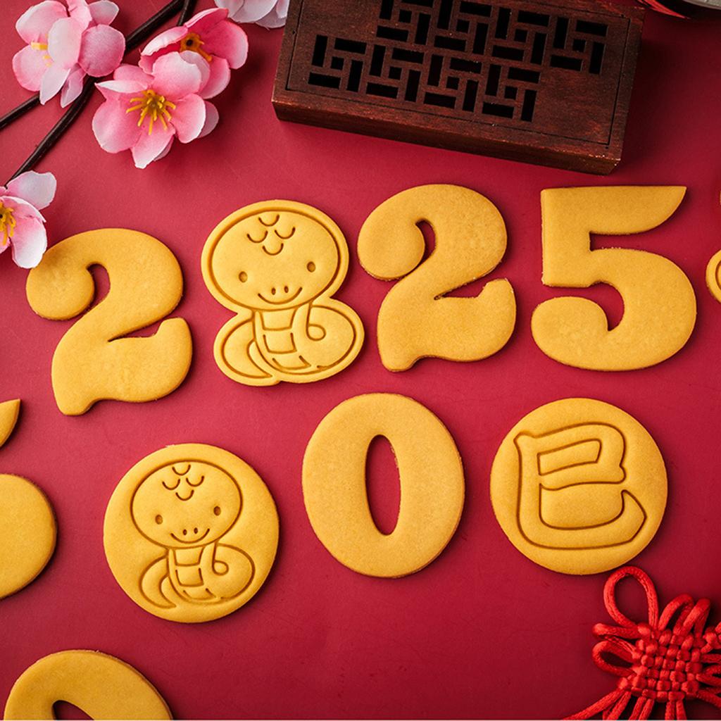 Pressable Biscuits Mold Snake Year Cookie Cutters Biscuits Fondant Cookie Stamps Kitchen Tool Party Supplies