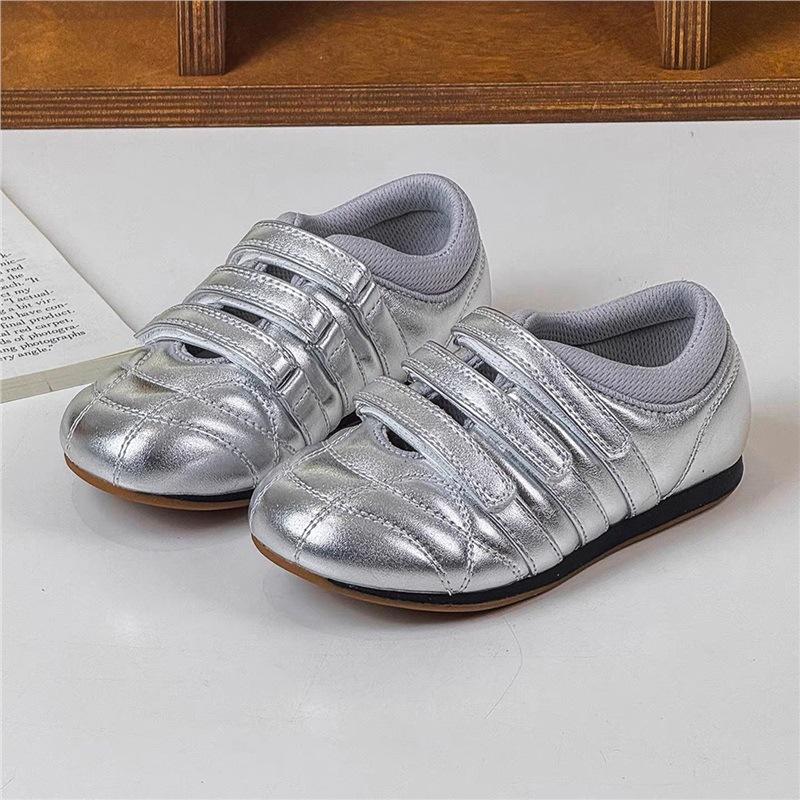 Spring new children's Mary Jane sneakers Korean version of girls' silver Velcro Forrest Gump shoes white shoes tide