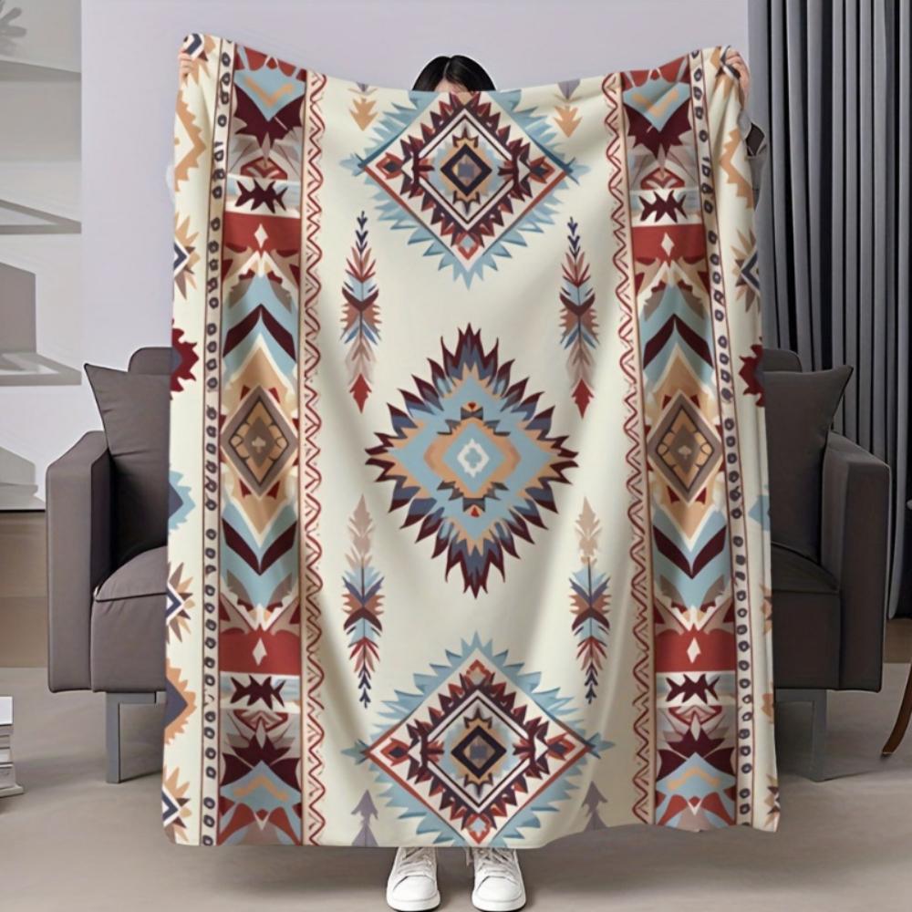 Boho Aztec Geometric Print Throw Blanket Bedroom Rest Lounge Window Seat Blanket Outdoor Courtyard Birthday Anniversary Gifts