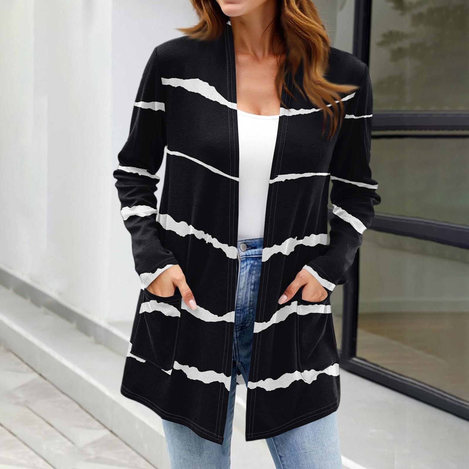 

Women s Lightweight Cardigan Sweaters Open Front Long Sleeve Casual Loose Thin Cardigans With Pockets L чорний