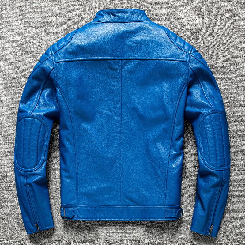 Nová pánská kožená bunda z pravé kůže z vrchní vrstvy hověziny, motorkářská bunda s límečkem stojáčkem, slim fit, trendy, krátká podzimní bunda