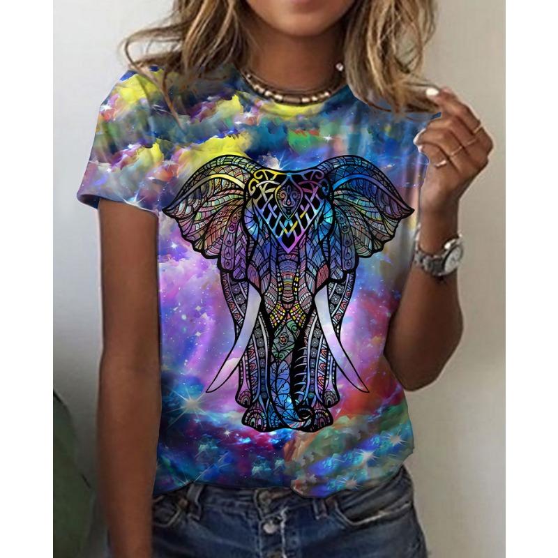 Summer Round Neck 3D Animal Print Top Fashionable Casual Short Sleeved Women's T-shirts