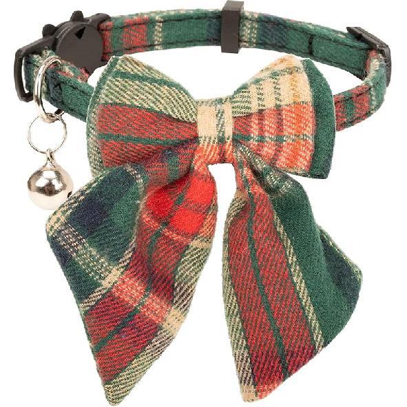 Christmas Cat Collar with Bow Tie Flower Sailor Bowtie Breakaway Safety Detachable Plaid Kitten Cats Pet Cute B Sailor Bow-Red