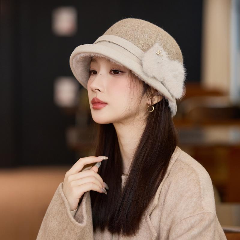 Casual thickened bow basin hat autumn and winter big head circumference plush hat outdoor versatile windproof warm hat women