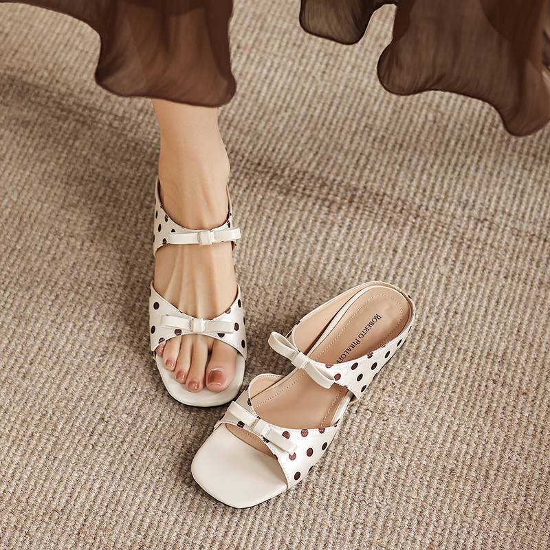 Krazing Pot Microfiber Med Heels Polka Dot European Design Outside Slippers Flip Flop Summer Size 43 Size 42 Women Sandals
