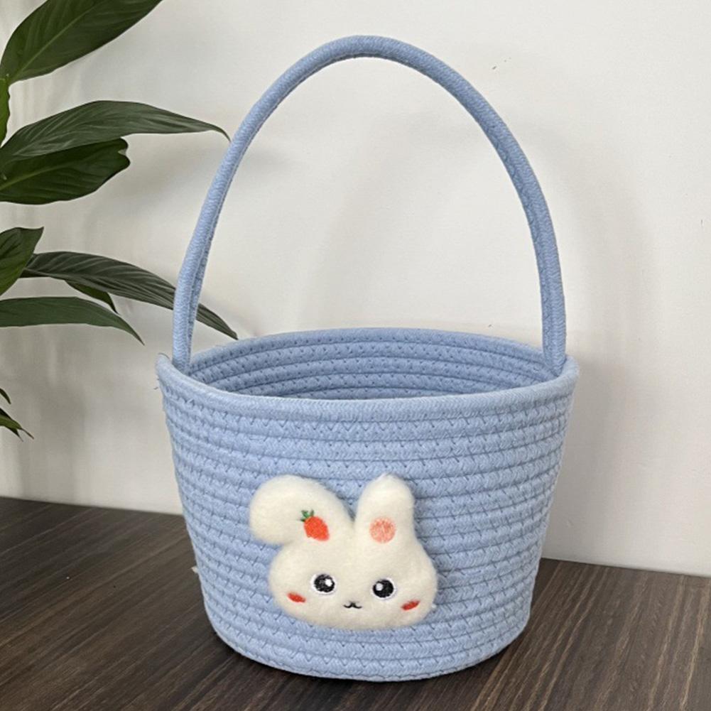 Easter Basket with Handle Bunny Gift Basket Cotton Thread Easter Gift Storage Basket Cute Bunny Basket for Girls Boys