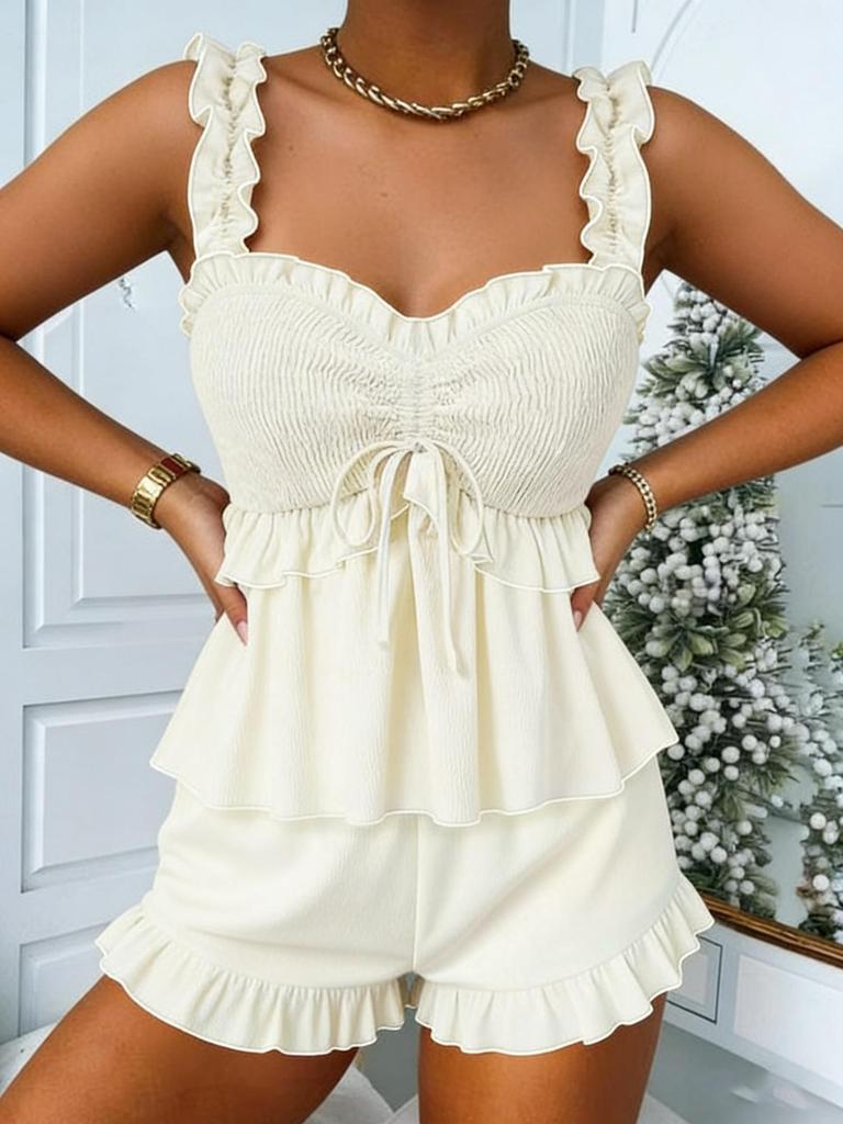 Damen Sweet V-Ausschnitt Spaghettiträger Tanktop & Shorts Set Frühjahr/Sommer 2025
