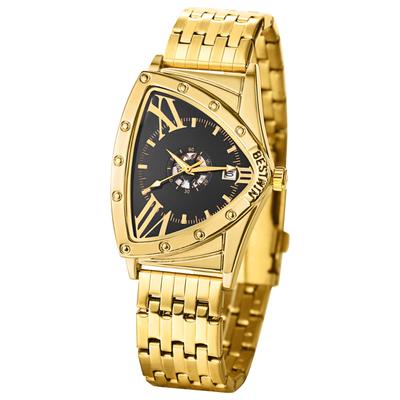 Triangular Stainless Bar Gold Gold Black New Year Wristwatch, Men's, Waterproof, Rainproof, Dial, Steel, Index, Adjustable, Case, Strap, Dial, Quartz,