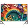 Rainbow 3D Floral Photography Background, Home Interior Wall Decoration Banner, Cake Smashing Birthday Party Supplies