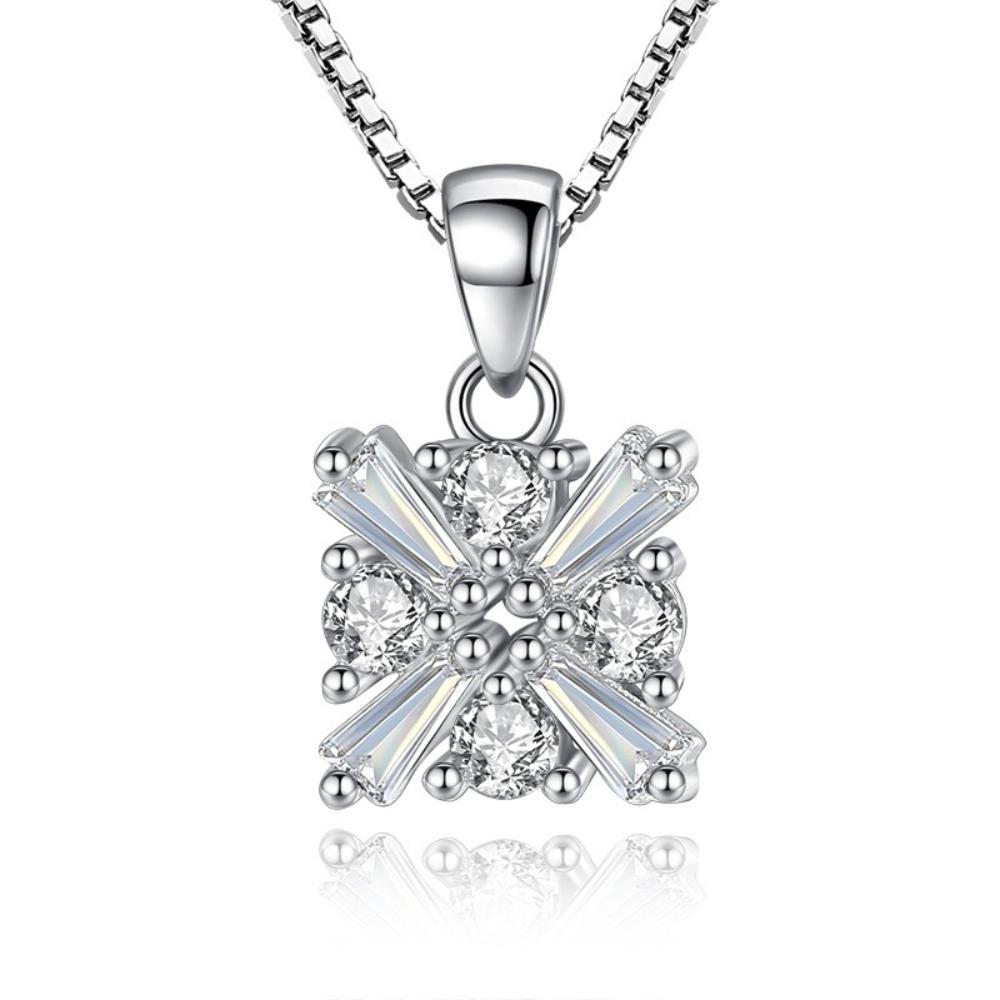 925 Sterling Silver Stylish Geometric Cross Rubik s Cube Zircon Pendant Necklace Birthday Party Anniversary Gift