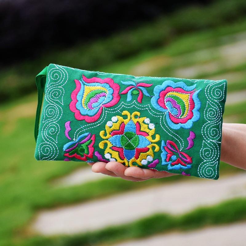 Ethnic Embroidery Clutch Bag Coin Purse Women'S Vintage Embroidered Mobile Phone Bags Wristlet Bags Wallet For Girls Gift