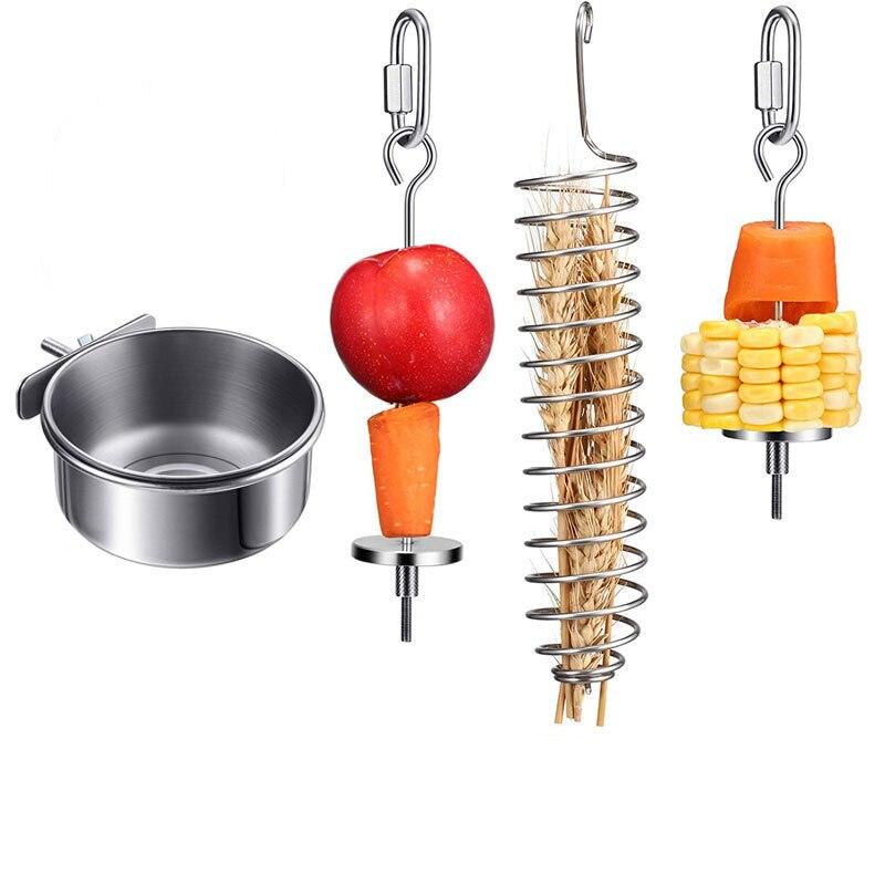 

2021 Новый держатель для еды для птиц, подвесная клетка, миска, поилка, чашка из нержавеющей стали, кормушка для попугаев, фруктов и овощей Cn