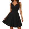 Ärmelloses V-Ausschnitt Fit-and-Flare-Kleid für Damen Elegantes A-Linien-Knielanges Cocktailparty-Kleid mit gefaltetem Oberteil