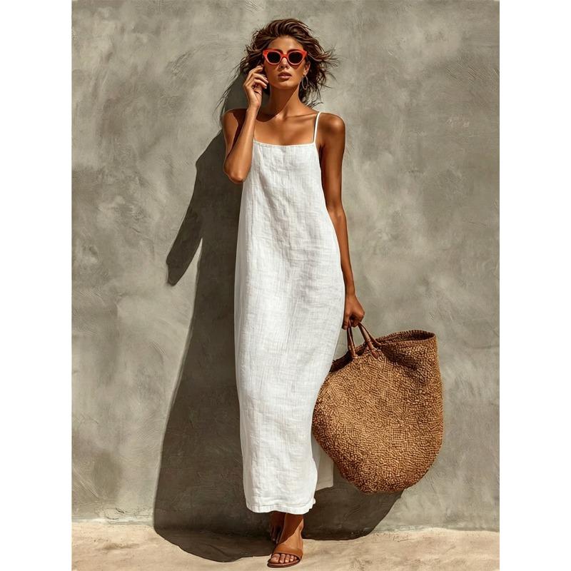 New Suspender Square Collar Design Classic Bohemian Vacation Dress