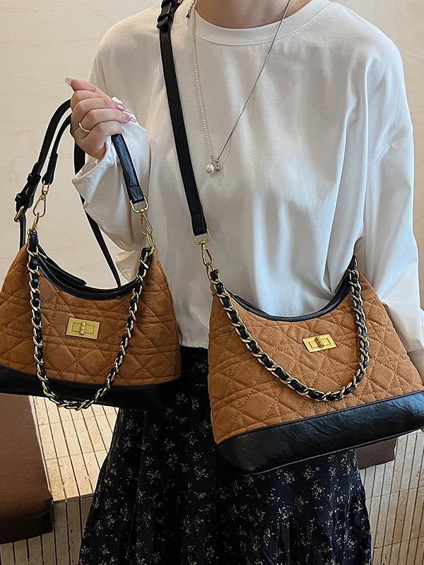 Retro Diamond Suede Crossbody Bag - Women's Versatile Color Block Shoulder Bag 2025