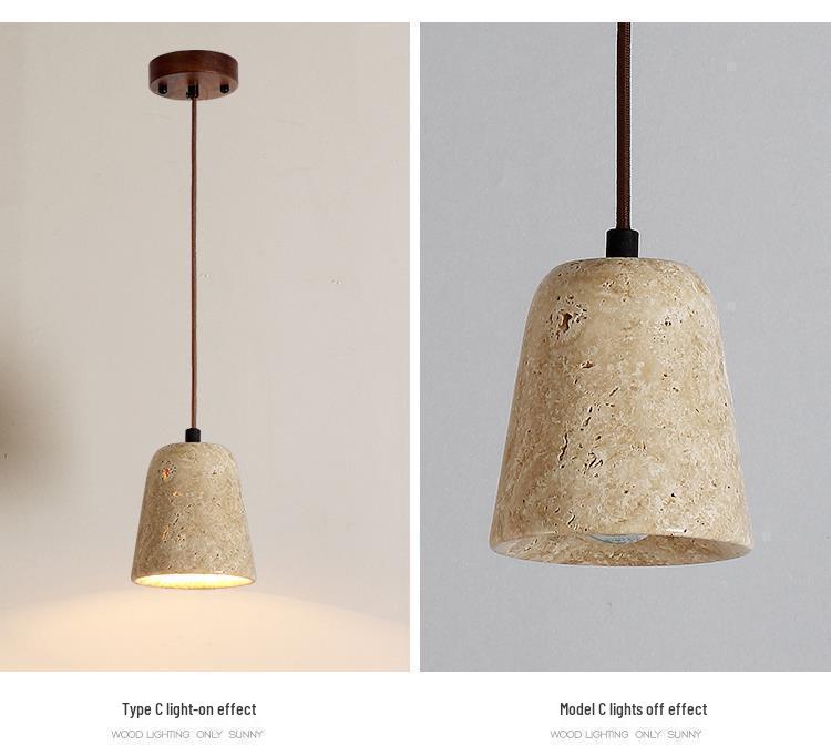 Yellow Travertine Stone Pendant Lamp: Japanese Wabi-Sabi Style for Bedroom or Restaurant