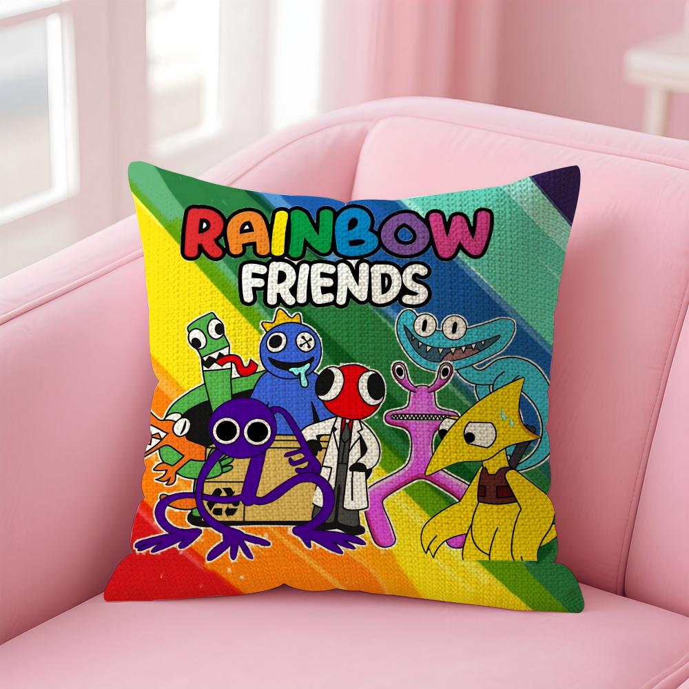 RRainbow FriendsS Cartoon Kissenbezug Natürlicher Leinen Kissenbezug Doppelseitiger Druck Dekorative Sofakissenhülle Heimdekoration Geschenk