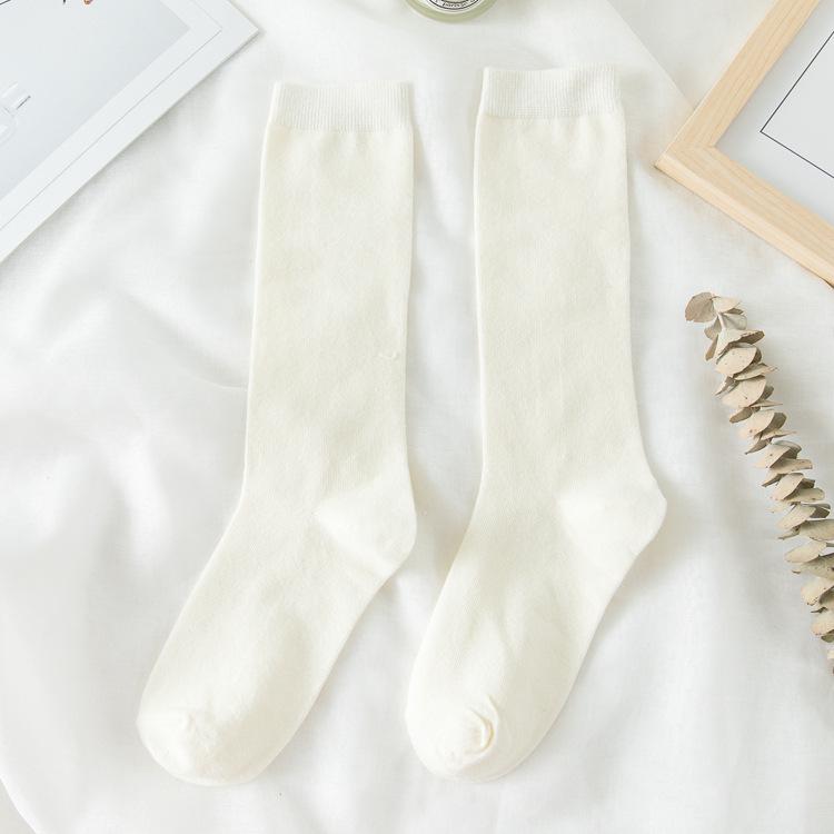 Xianuo 2022 Japanese-Style Women s Mid-Calf Cotton Socks, Pure White, Academy JK Style