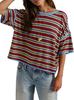 Womens Oversized Striped T Shirt Summer Short Sleeve Boxy Drop Shoulder Cropped Tee