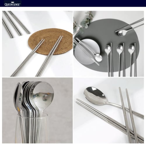 Queen Sense Korean Spoons, 10-Piece Set | Stainless Steel, Lightweight, Economical, Hygienic, Korean Tableware, Dishwasher Safe | Longer than Standard
