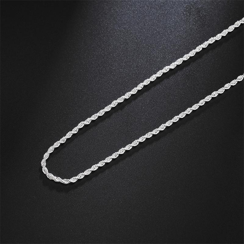 925 Sterling Silver 2 mm 16/18/20/22/24/26/28/30 tum Twist Rope Chain Halsband för Kvinna Män Mode Smycken Present