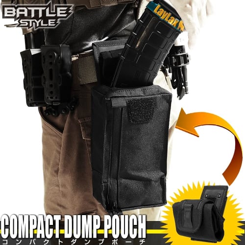 LayLax Compact Dump Pouch, Black, Foldable, Roll-Up, Lightweight, with Belt Clip and Drop Protection, Patch Base