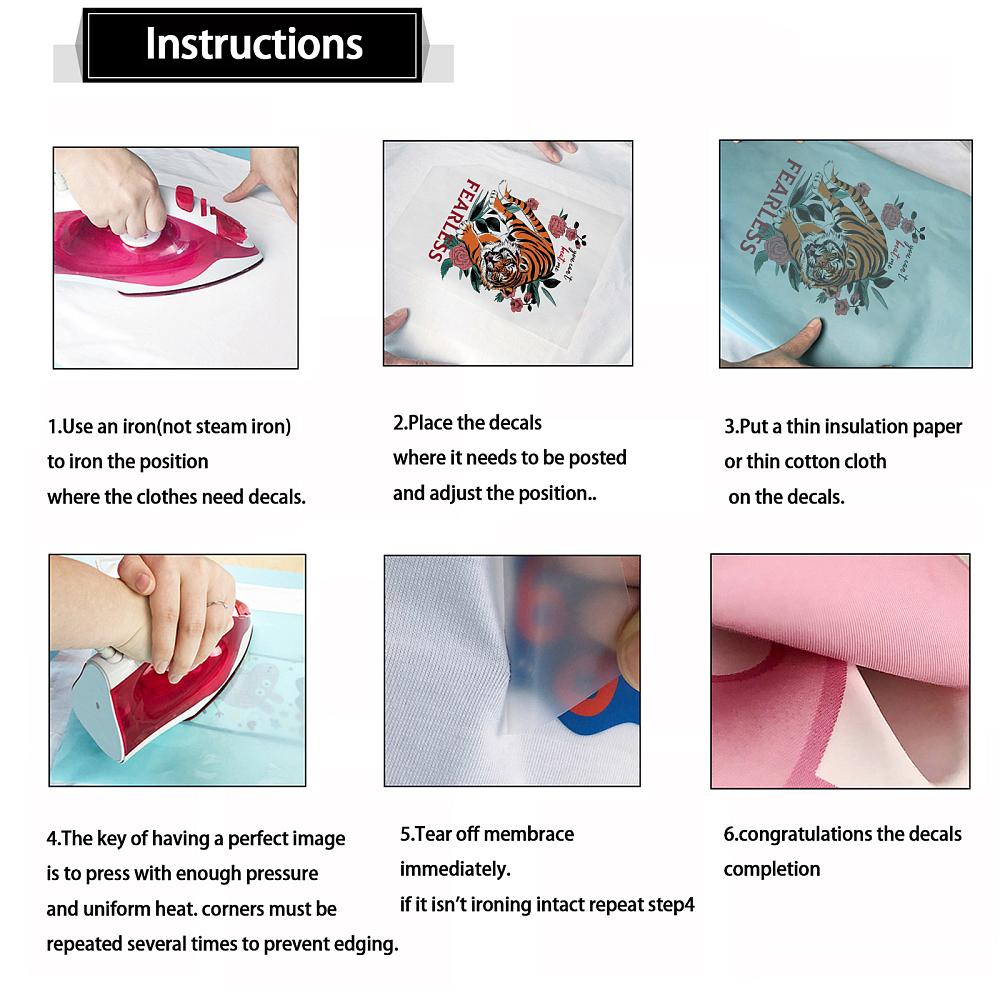 PET Heat Transfer Film Logo Stickers Set for DIY T-Shirt Bags Hats Jackets Word 150~220x101~220mm 6pcs/set