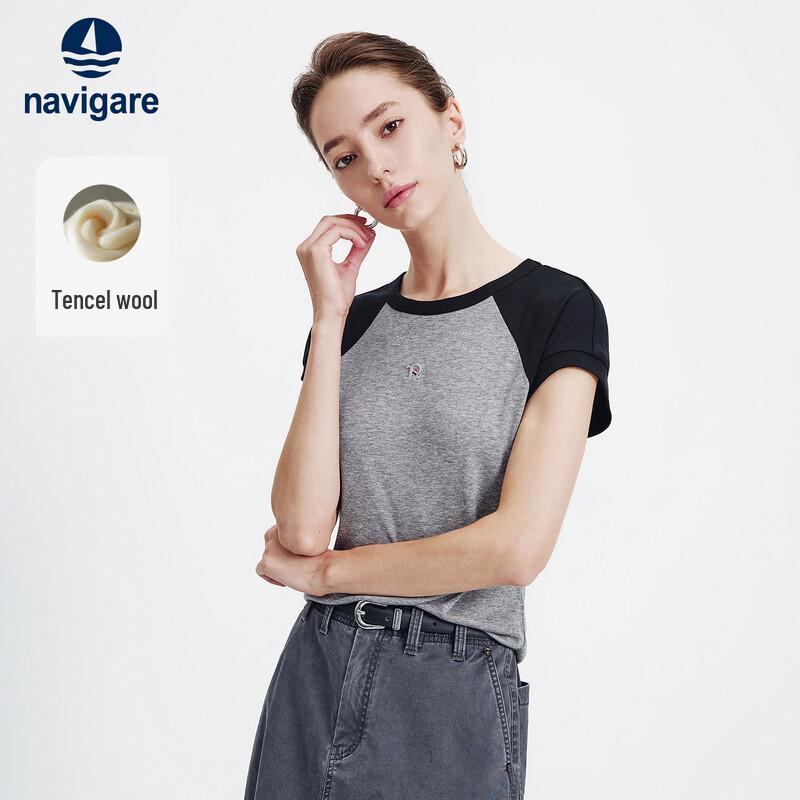 Navigare Women s Tencel Wool Contrast Short Sleeve T-Shirt M